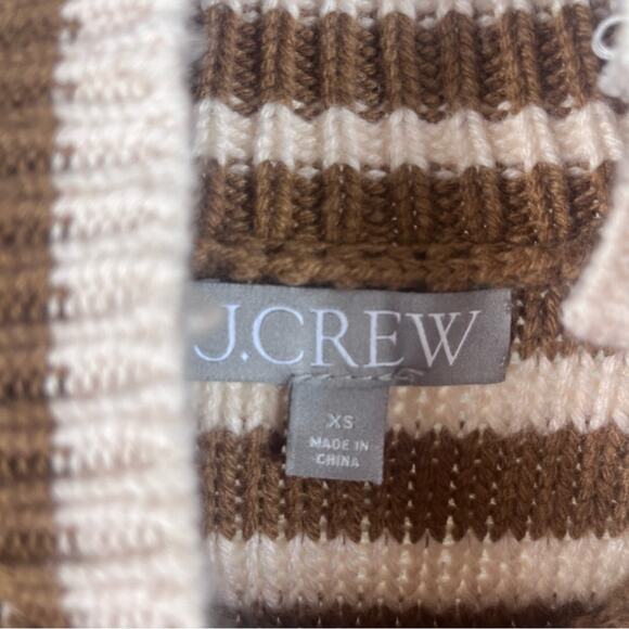 J.Crew Stripped Knit Mock Neck Pullover Sweater Jewel Luxury Caramel Natural XS - Picture 8 of 12